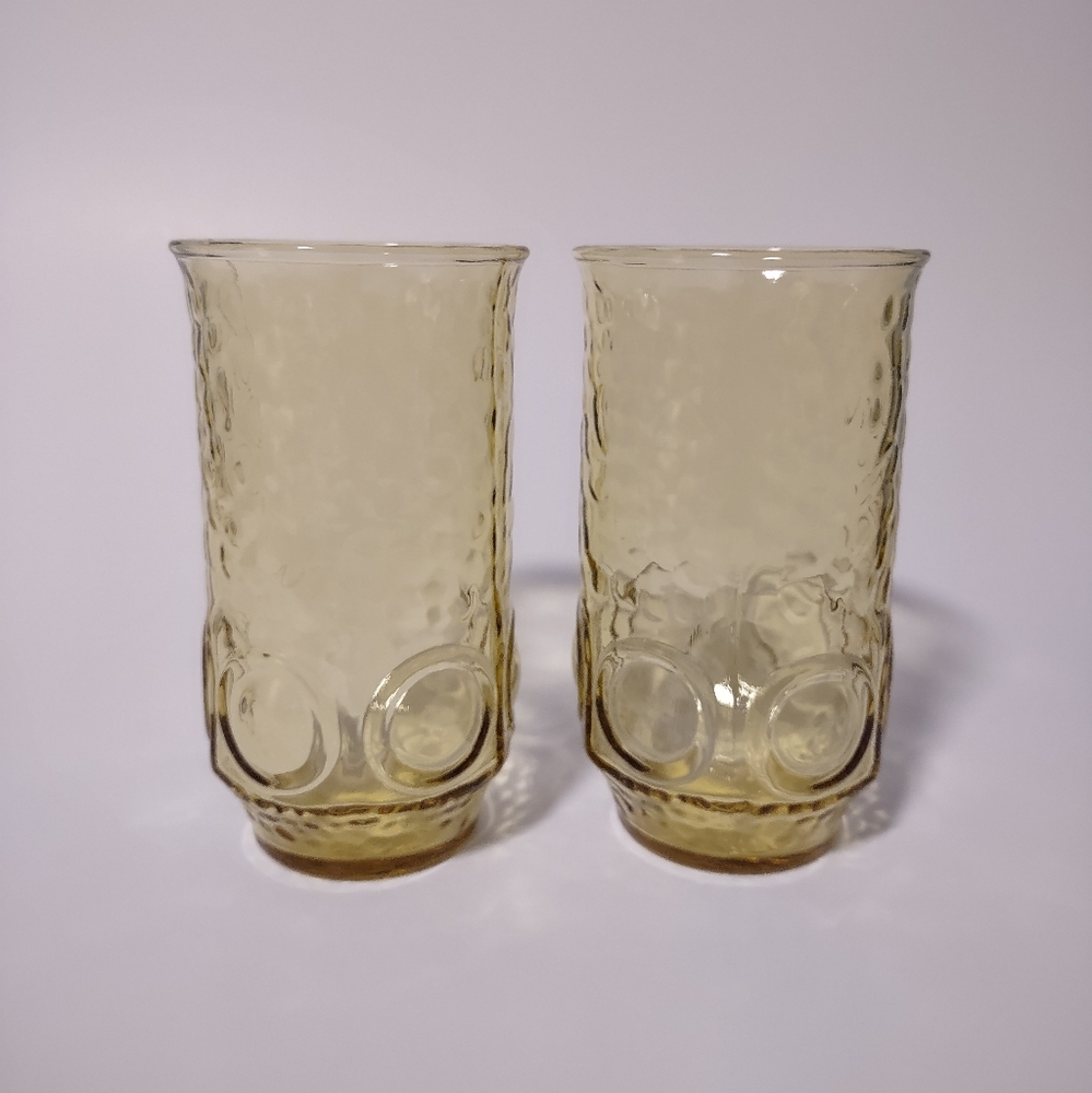 2 Vintage Anchor Hocking Honey Gold  "Heritage Hill" 20 oz. Tumblers Tea Glasses